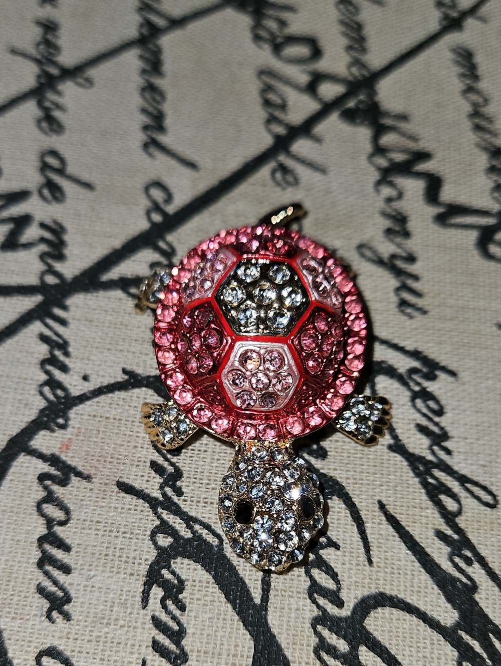 Sparkling Pink Turtle Brooch with Clear Crystals - Women's Jewelry